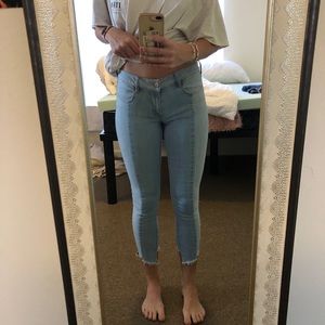 Two Tone / Patchwork Cropped Jeans